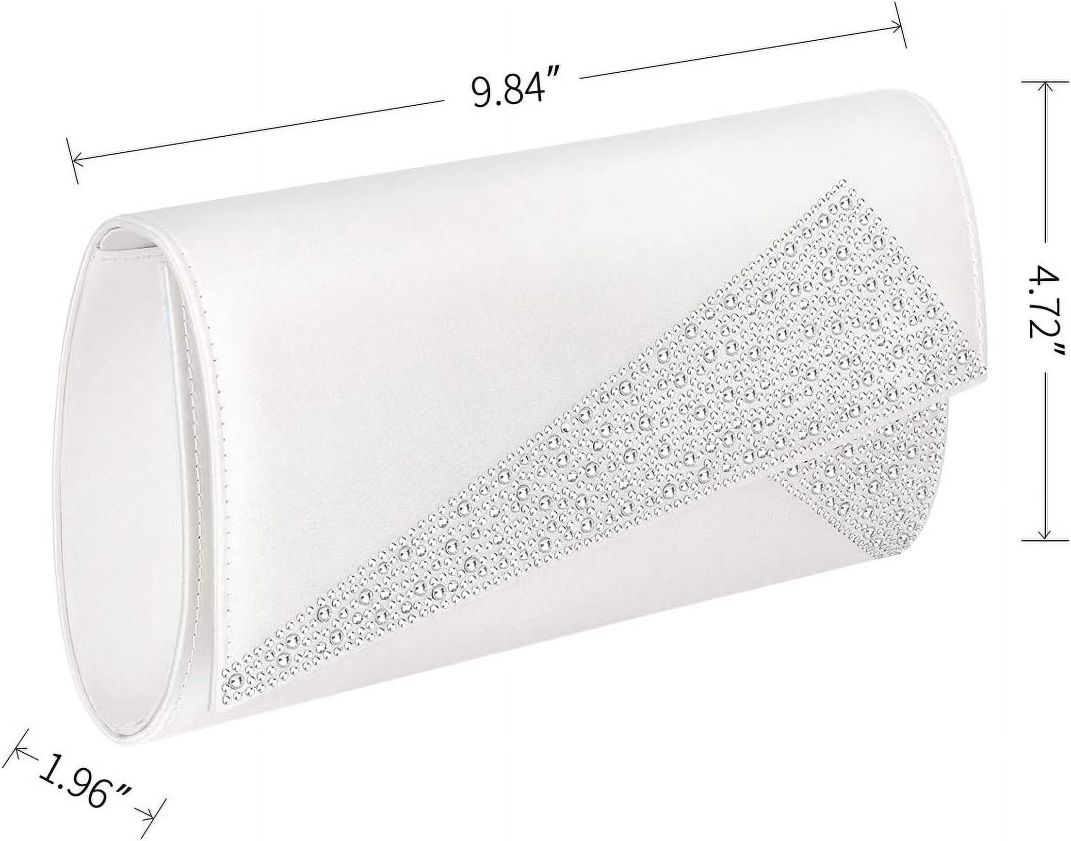 Women Satin Rhinestones Evening Bags Prom Bridal Clutch Purse Cross Body With Detachable Chain Strap