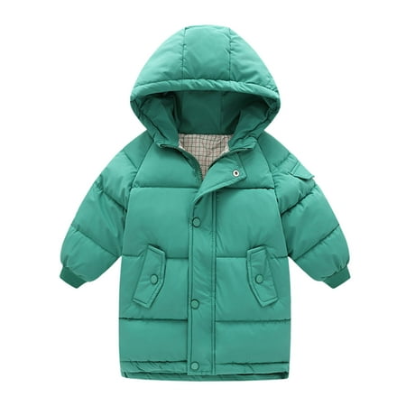 

Boys Girls Warm Winter Coat With Hood Thicken Cotton Lined Jacket Kids Quilted Parka Lightweight Outdoor