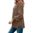 thumbnail image 4 of Fall Winter Crewneck Women Casual Knit Sweater Ribbed Side Slit Loose Pullover, 4 of 5