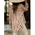 thumbnail image 2 of ZOELNIC Women's Striped Button Down Shirts Casual Long Sleeve Stylish V Neck Blouses Tops with Pockets, M, 2 of 5