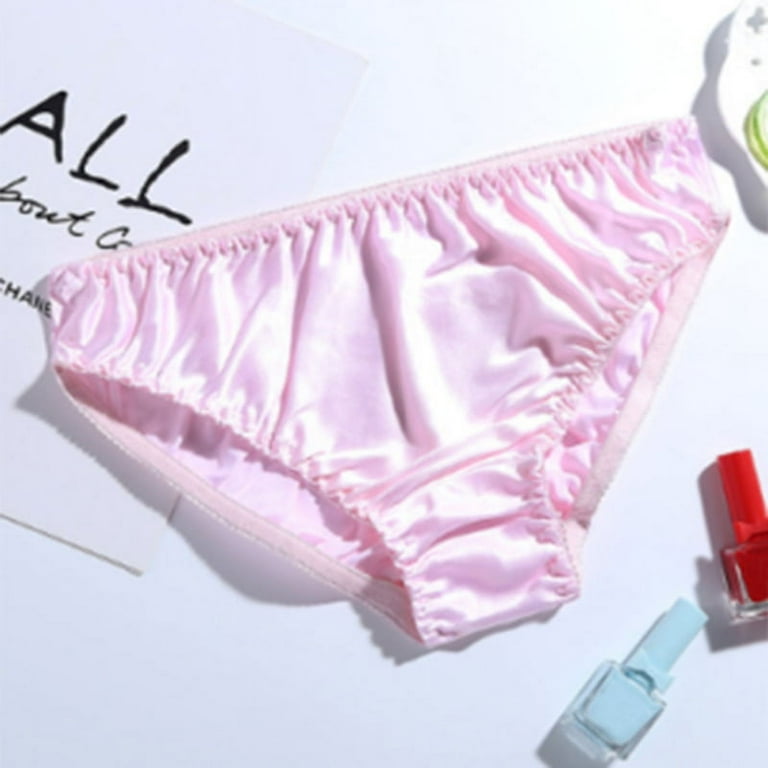 Women Silk-like Satin Panties Bikini Underwear Breathable Solid Color  Briefs