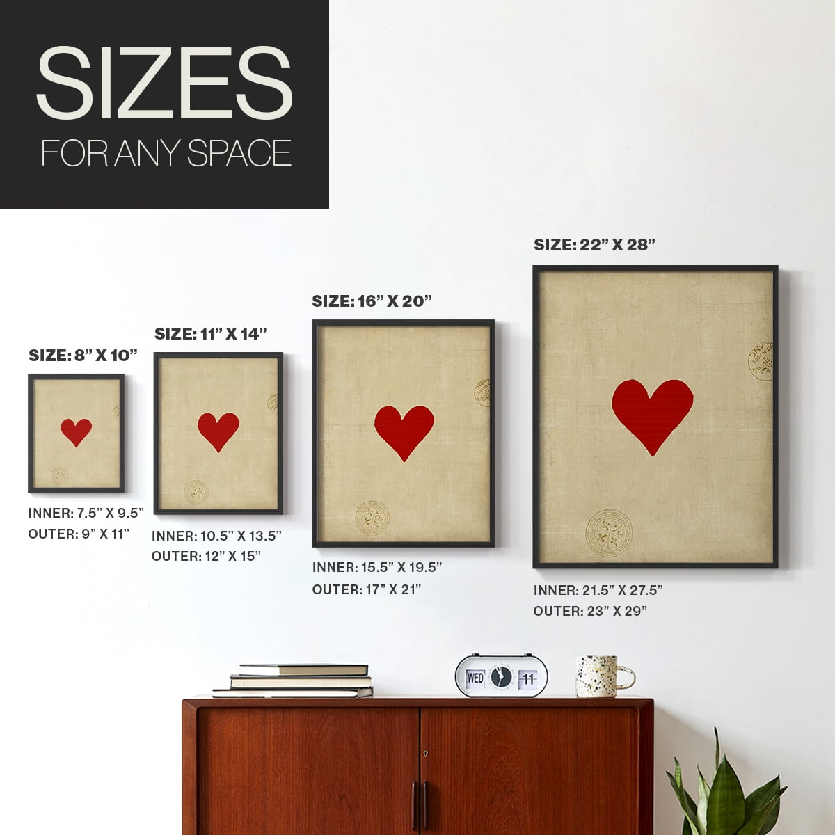 Heart Framed Print in Black Solid Wood Framed Print No Nail Hanging
