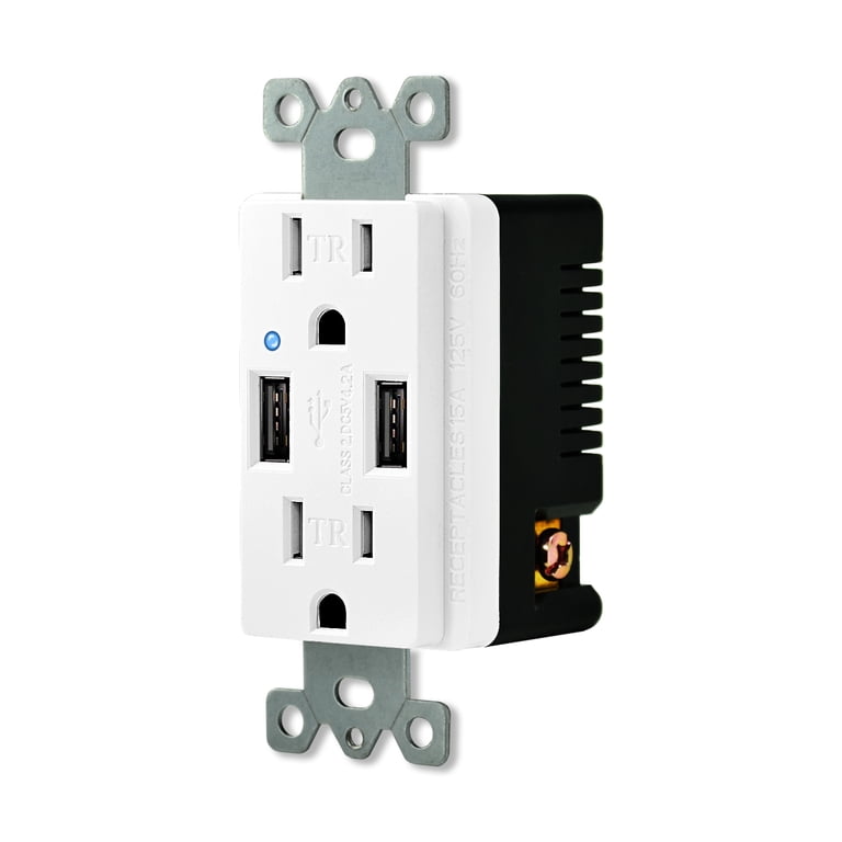 4-Pack Outlets With USB Ports – 4.2A Dual USB Wall Plates, 15A 125V, Tamper Resistant, White Decora Style Receptacles