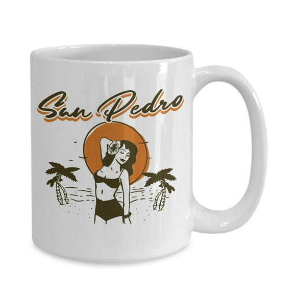 Vintage Luau Surfer Girl San Pedro Beach White Gift coffee mug
