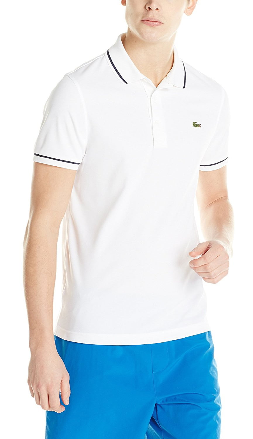 lacoste men's sport short sleeve ultra fancy polo shirt,6, white/navy blue - Walmart.com