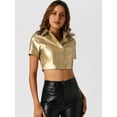 thumbnail image 2 of DARING DIVA Women's Pu Leather Button Down Crop Top Shirt Blouse XS Gold, 2 of 6