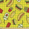 Ambesonne Food Fabric by the Yard Upholstery, Funny Cartoonish Fast