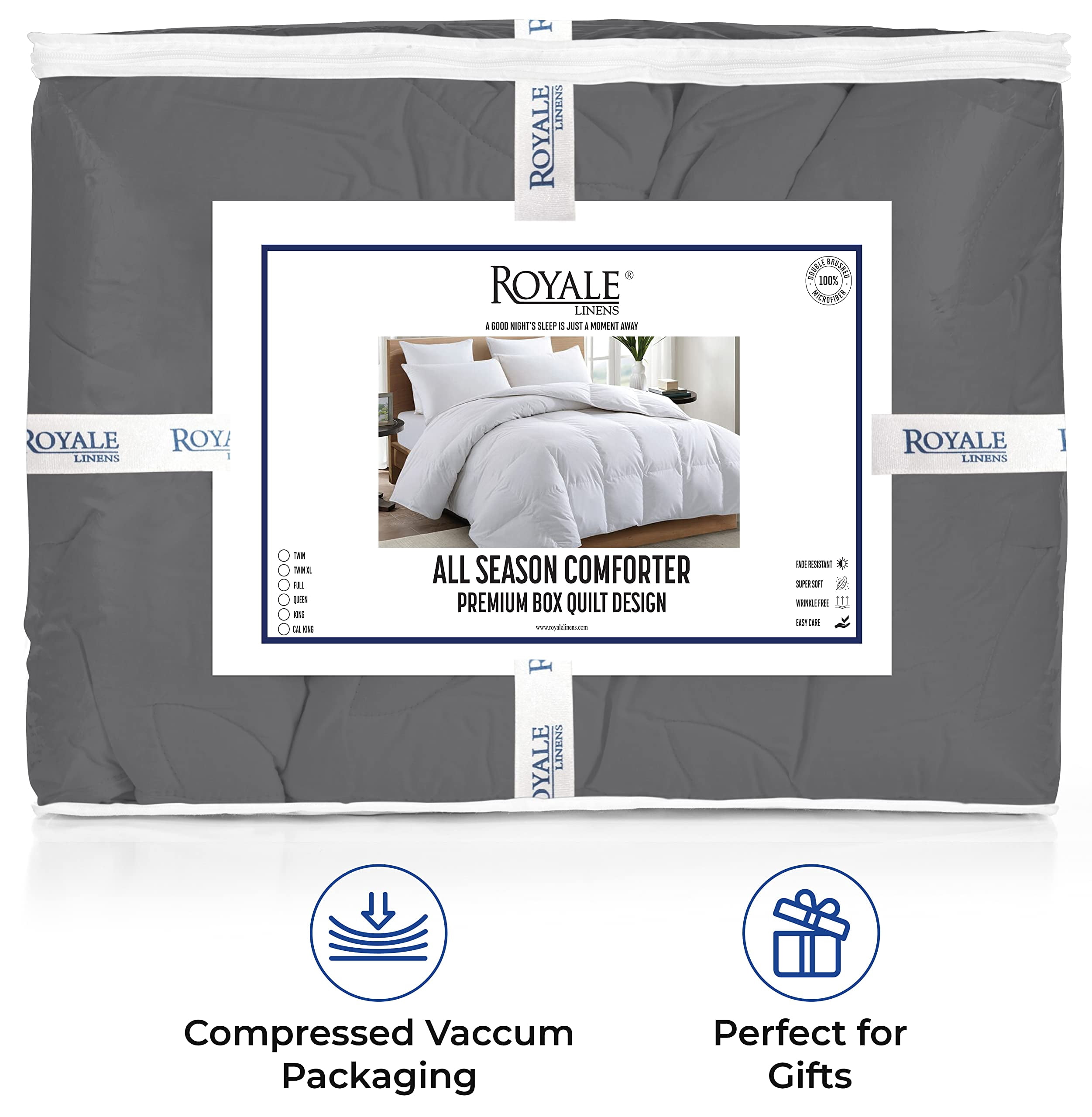 ROYALE California King Comforter - All Season Down Alternative Bedding Comforters - Lightweight Quilted Comforter with Corner Tab- Soft Luxury Hotel Comforters- Box Stitch Duvet Insert (KingCal Grey)
