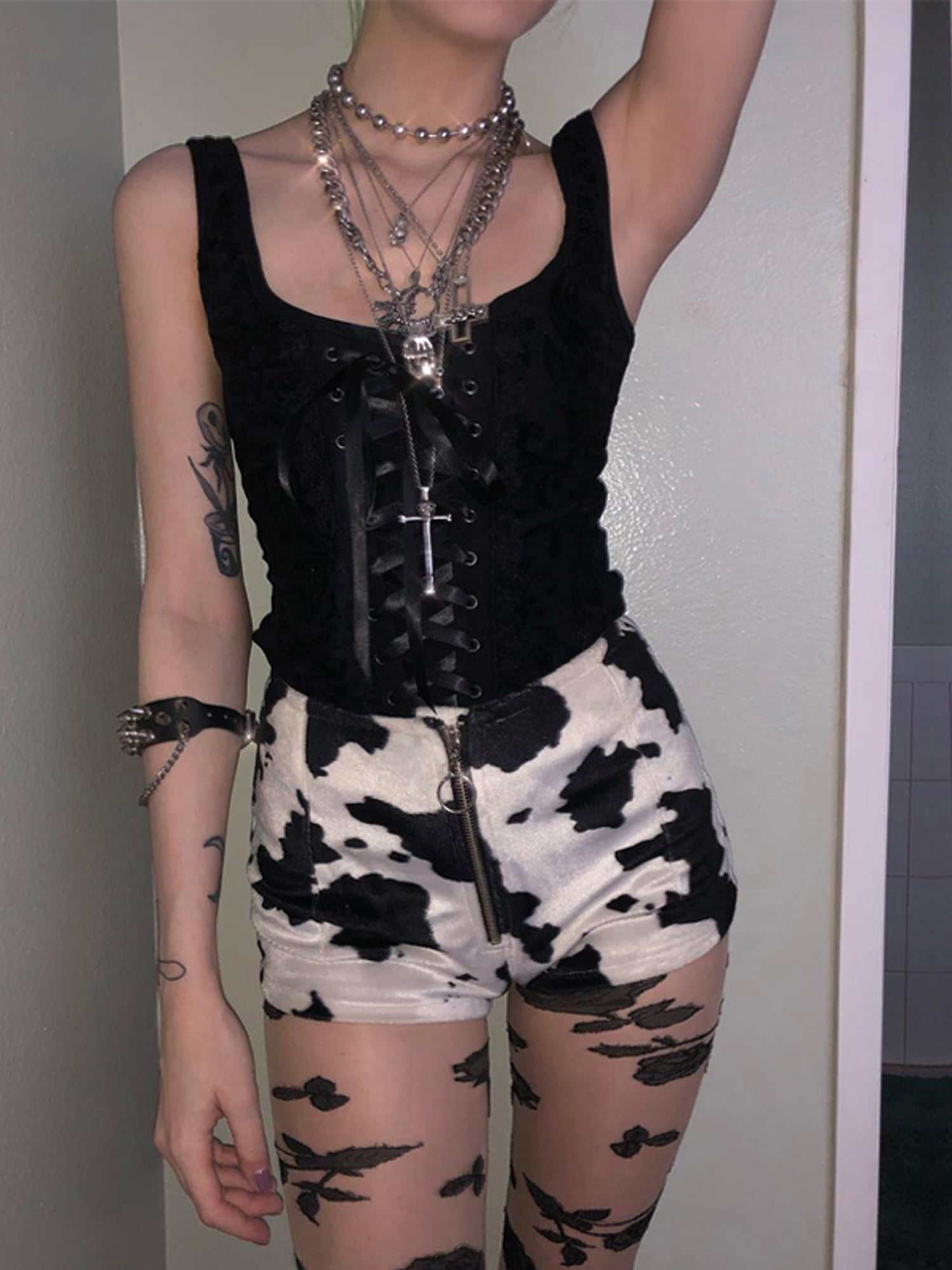 TFFR Harajuku Gothic Grunge Lace Up Corset Top Vintage Bustier Cami Top  Women Black Mini Vest Fairy Grunge Aesthetic Clothing 