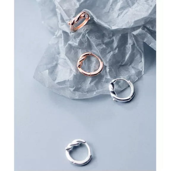 EOEMY 925 Sterling Solid Silver Small 10mm Twist Hoop Sleeper Earrings (Pair)-Silver