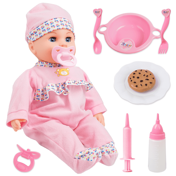 YCFUN 16 Inch Baby Doll for Girls Kids, Crying Talking Baby Doll Toy with Clothes & Pacifier, Pretend Play Preschool Toys for Toddlers Kids 0~3 3~5