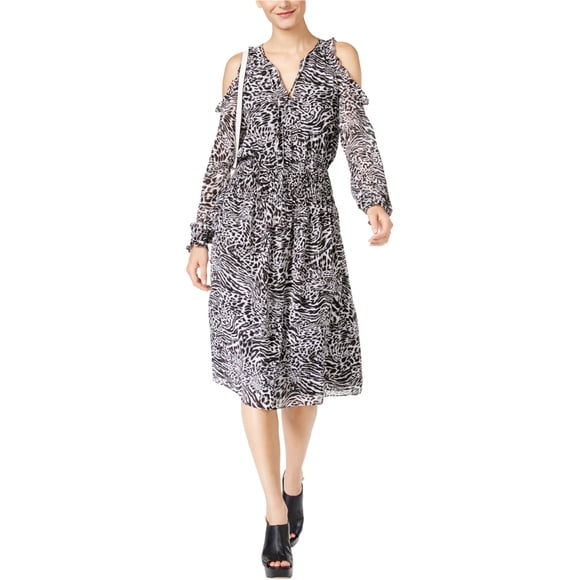 Michael Kors Womens Cat-Print A-line Dress, Black, Small