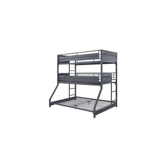 HomeStock Rococo Radiance Twin/Twin/Full Triple Bunk Bed in Gunmetal Finish