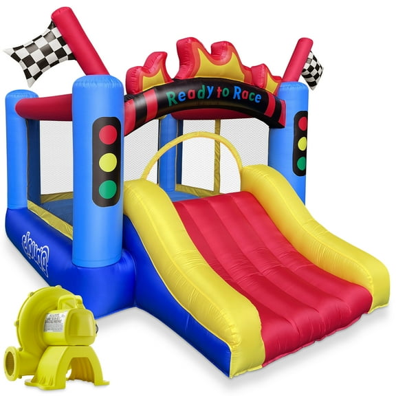 Cloud 9 Race Car Track Bounce House with Blower - Inflatable Bouncer for Kids