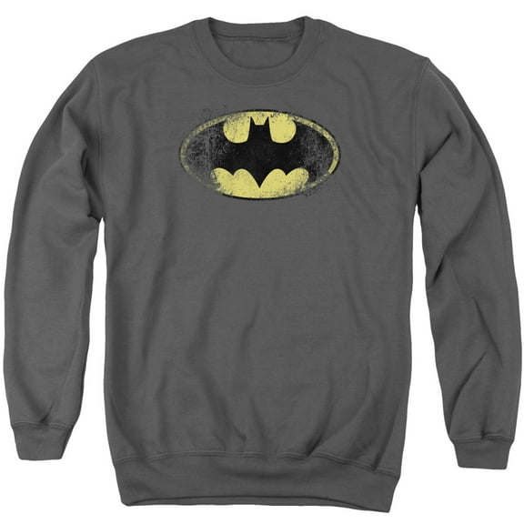 Batman Destroyed Logo Adult Crewneck Sweatshirt Charcoal
