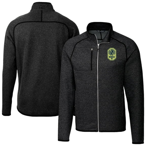 Men's-Cutter & Buck Heather Charcoal Nashville SC Mainsail Sweater-Knit Full Zip Jacket