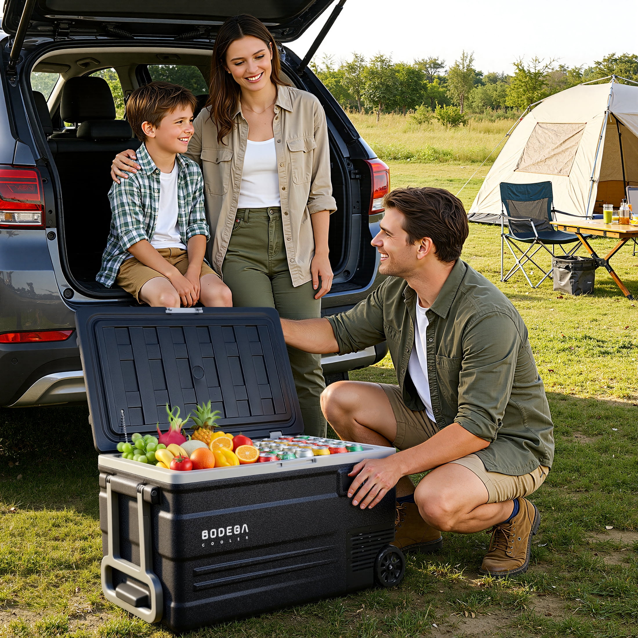 BODEGA U75  12 Volt Car Refrigerator 80 Quarts 75L Portable Car Fridge 12V/24V DC & 100-240V AC for RV, Travel,  Camping, Car Fridge Freezer