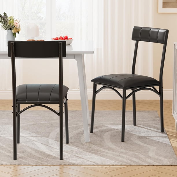 Yeshouse Juego de 2 sillas de comedor, sillas de cocina de cuero sintético para 2, juego de sillas tapizadas para comedor, silla negra para varias mesas, cocina, apartamento, fácil montaje