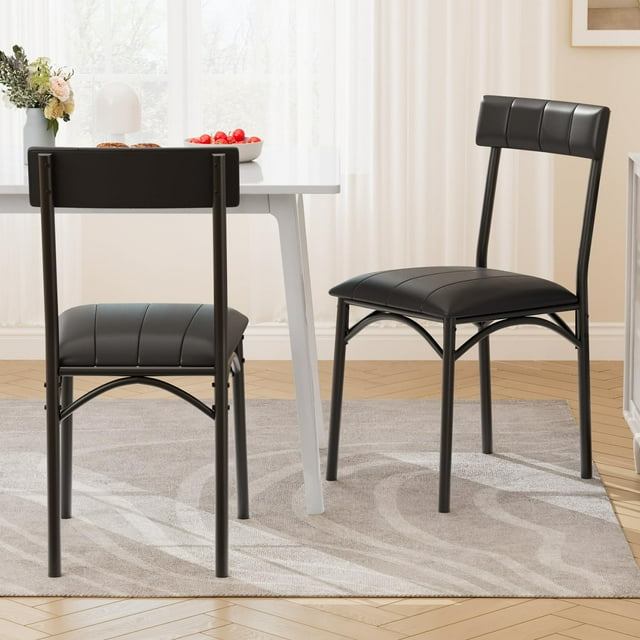 Yeshouse Juego de 2 sillas de comedor, sillas de cocina de cuero sintético para 2, juego de sillas tapizadas para comedor, silla negra para varias mesas, cocina, apartamento, fácil montaje