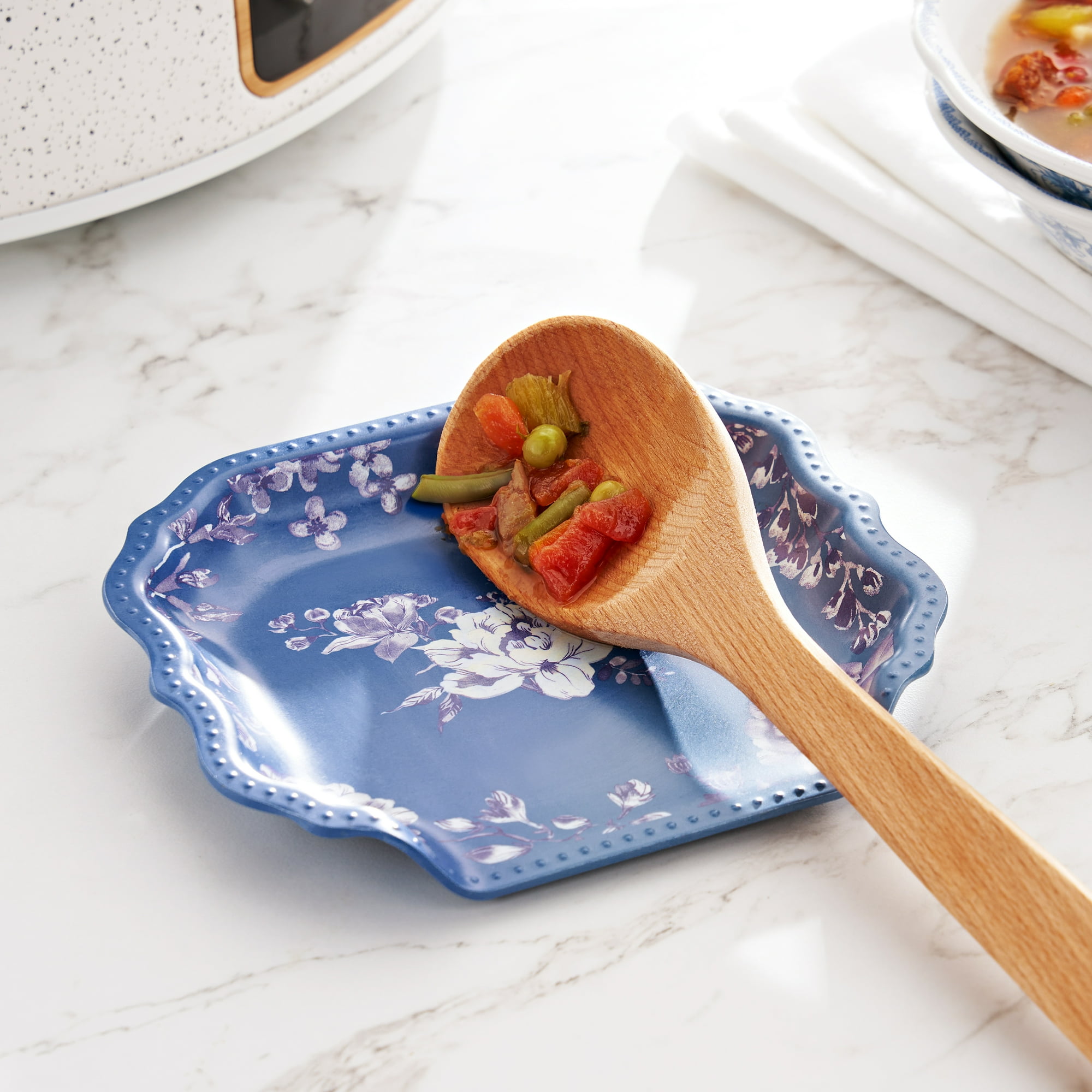 The Pioneer Woman Delilah Bamboo Melamine Spoon Rest, Blue