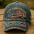 thumbnail image 3 of Textilo 250 Anniversary USA Hat, America 250th Anniversary Hat, 1776-2026 USA Flag Distressed Baseball Cap, Patriotic Tribute Hat Gift Honoring Patriots & Veterans Dark Blue, 3 of 10