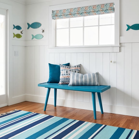 Mid-Century Modern Twin-Size Bench, Teal