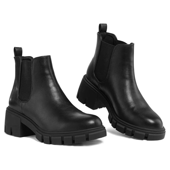 Pennysue Women's Platform Chelsea Booties Black Round Toe Ankle Boots Size 8