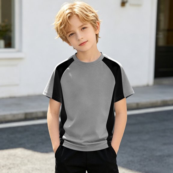 Boys Color Block Long Sleeve Shirt Size 3-13Y Crewneck Casual Tee Multicolor Soft Breathable Top for School