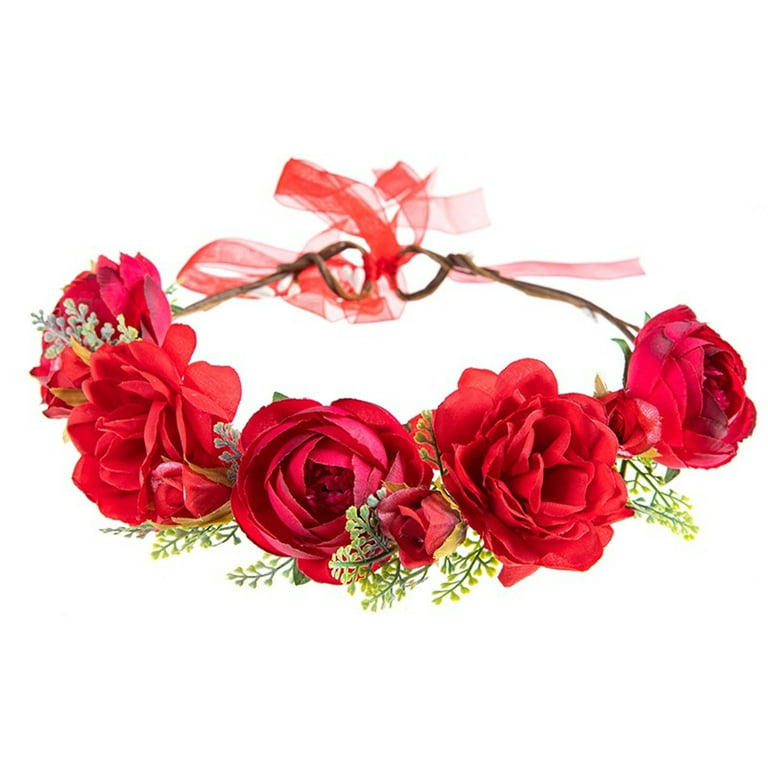 Red flower cheap hair garland