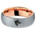 thumbnail image 2 of Tungsten Wolf Wolfpack Pack Canine Dog Band Ring 7mm Men Women Comfort Fit 18k Rose Gold Dome Brushed Gray Polished, 2 of 4