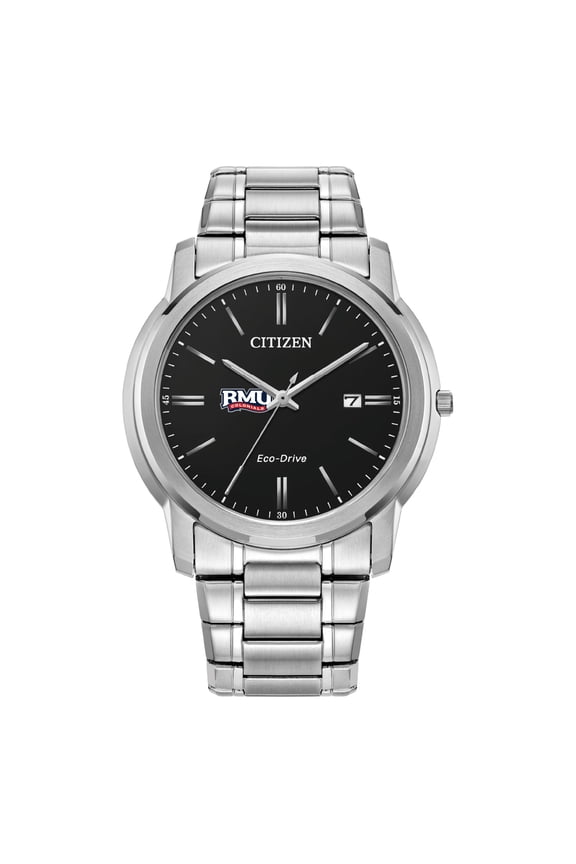 Men's Citizen Watch Silver Robert Morris Colonials Eco-Drive Black Dial Stainless Steel Watch