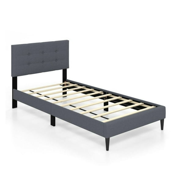 FASCK Twin Upholstered Platform Bed, Button Tufted Headboard, Sturdy Wood Slats, No Box Spring Needed, for Teen Adults, Bedroom & Guest Room