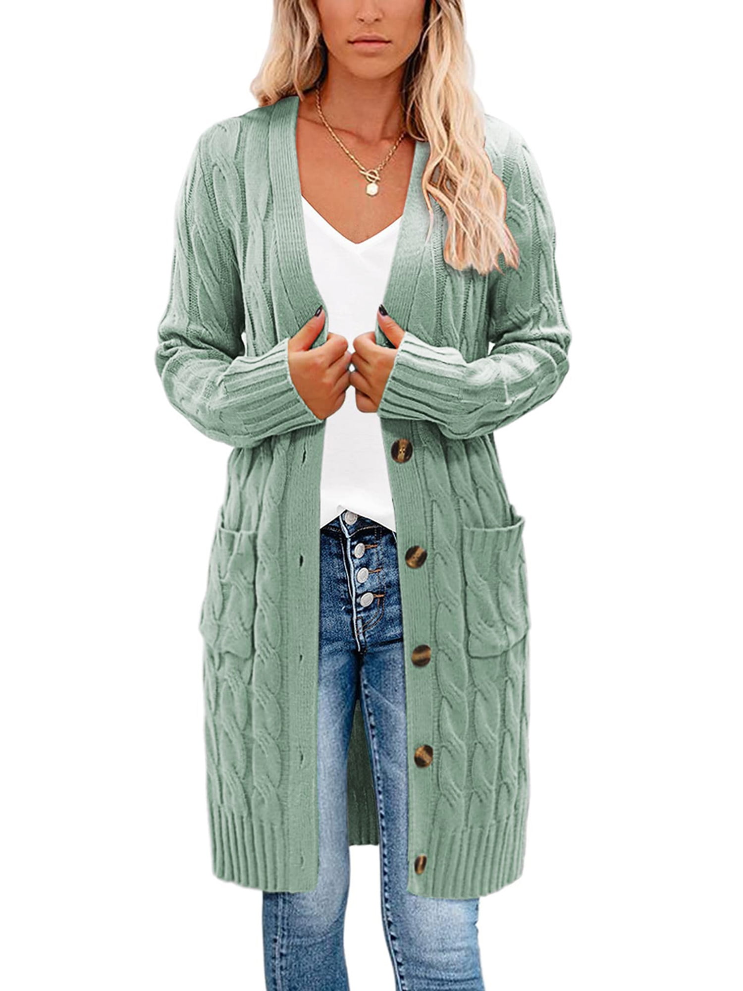 solid chunky knit casual long cardigan