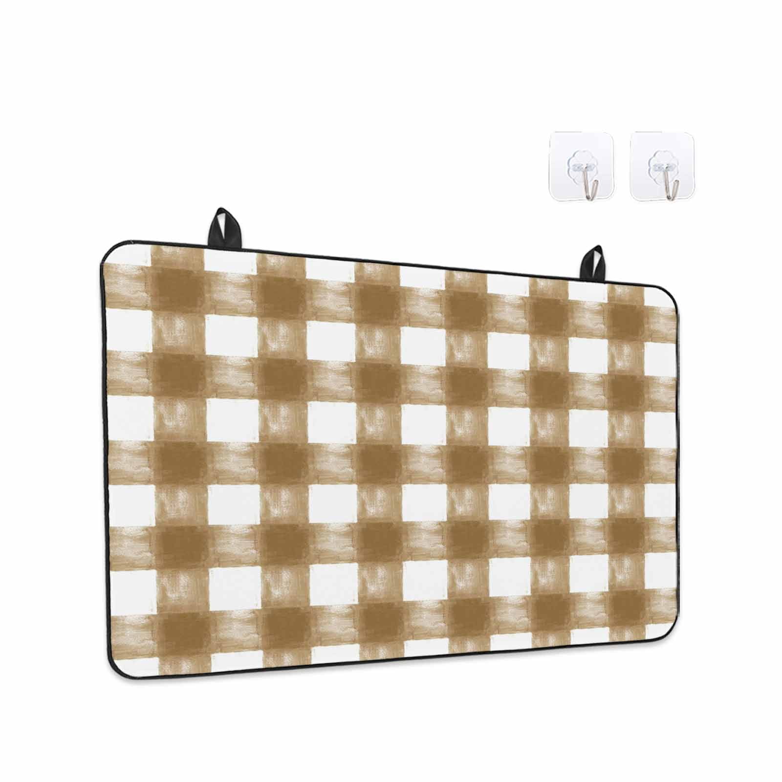 Brown White Plaid Stove Top Cover for Electric Stove, Heat-proof & Non Slip Glass Top Stove Cover Protector, Watercolor Farmhouse Checkered Kitchen Flat Cooktop Rubber Mat 24x21 Inches