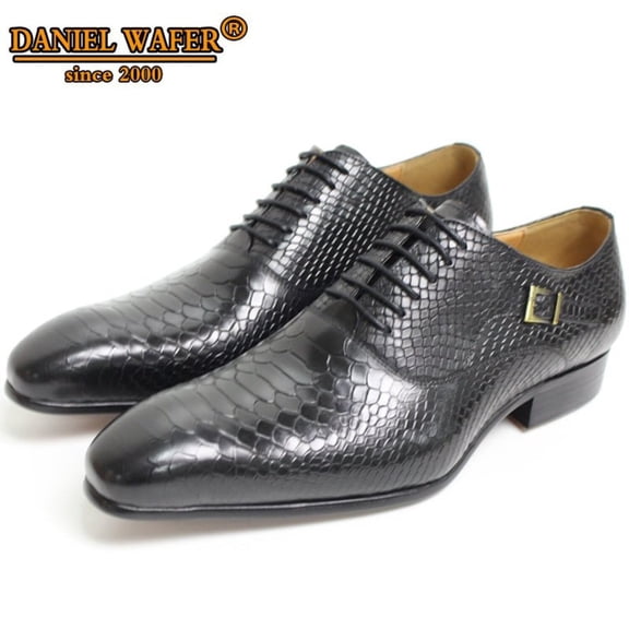 KRE Prime Men Luxury Oxford Snake Skin Prints Classic Style Dress Leather Shoes