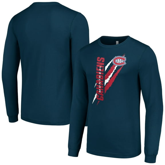 Men's Starter Navy Montreal Canadiens Color Scratch Long-Sleeve T-Shirt
