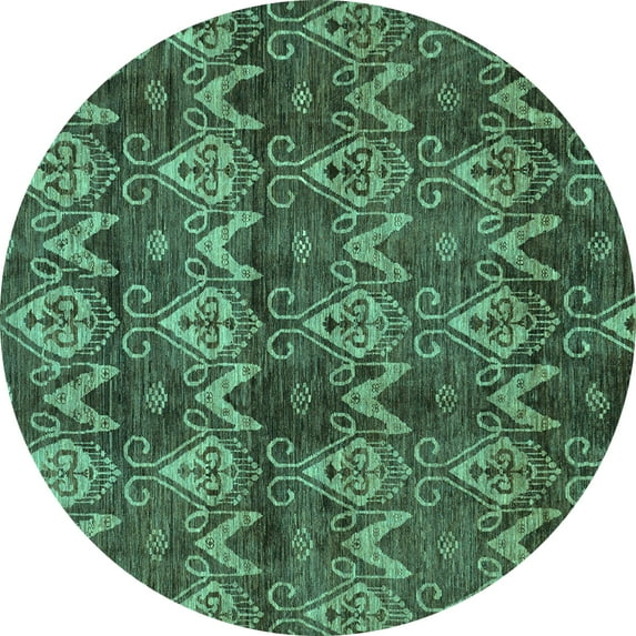Ahgly Company Machine Washable Indoor Round Abstract Turquoise Blue Modern Area Rugs, 5' Round