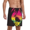 thumbnail image 2 of Tideii Flamingo And Palm Trees At Sunset Print Men's Short Pajama Pants, Elastic Pocket Summer Pajama Pants Sleepwear, Lounge Pants-Large, 2 of 6