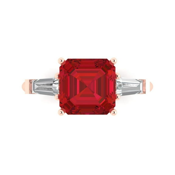 Clara Pucci 14K Rose Gold 3ct Tourmaline Three-Stone Ring for Women
