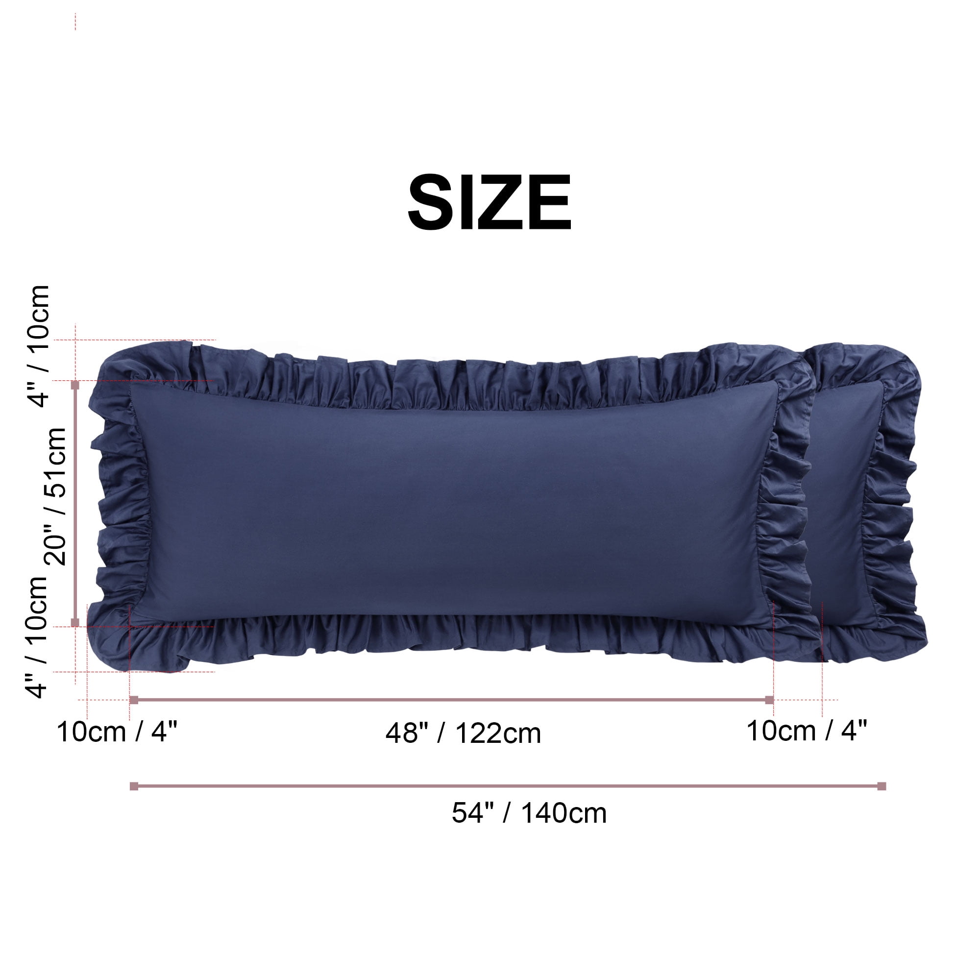 Unique Bargains 1Pc 100% Cotton Envelope Closure Body Ruffled Pillowcase Navy Blue 20"x48"