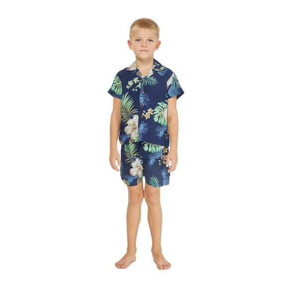 Hawaii Hangover Boy Aloha Luau Shirt Cabana Set in Pineapple Garden Navy