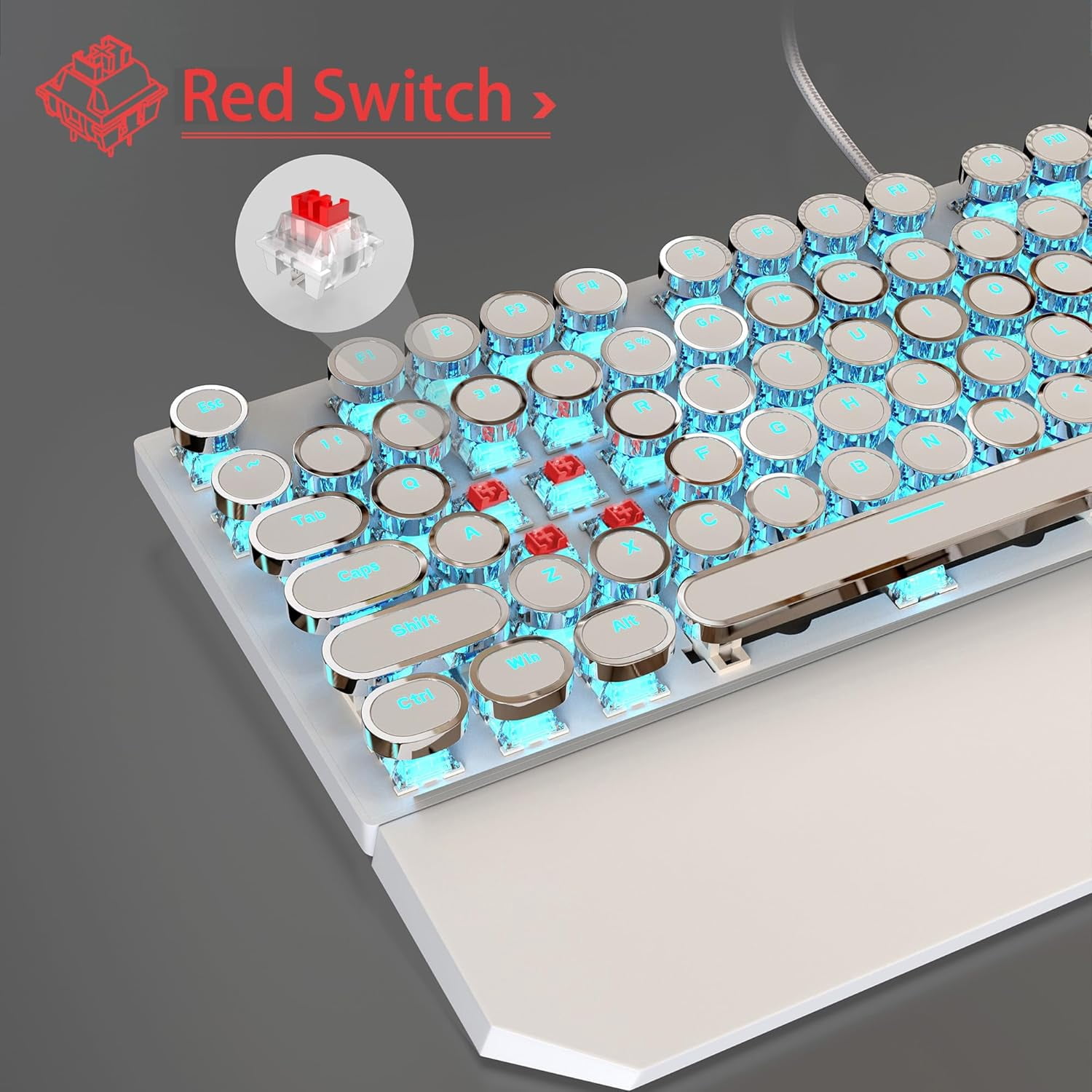 Typewriter Mechanical Gaming Keyboard and Mouse Combo, Retro Punk Round Keycaps RGB Rainbow Backlit Wired Keyboard for Game and Office