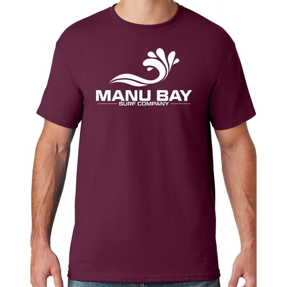 Mens Manu Bay Surf Company WHITE LOGO T-shirt, 3XL Maroon