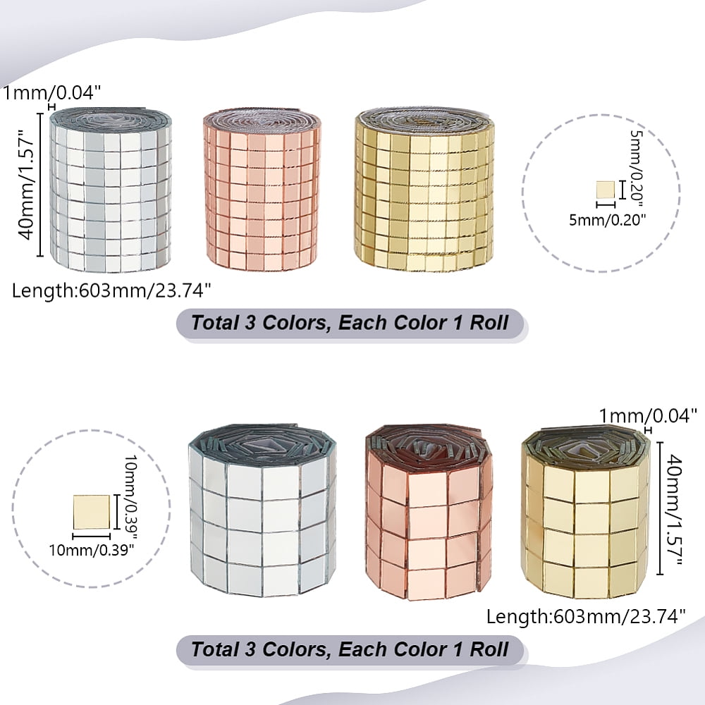 6 Sheets Self Adhesive Mosaic Tiles for Crafts Mixed Color Real Glass Cabochons Mosaic Tiles for DIY Craft Decoration Disco Ball Sliver Hat Cups DIY