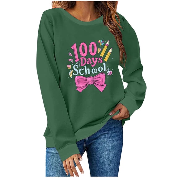 Sexlip Womens Long Sleeve Sweatshirt Slogan Print Design Soft Fabric Comfortable Silhouette for Daily Wear Green S