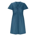 thumbnail image 3 of EASYBRA Women V Neck Short Sleeve Ruched A Line Midi Dress High Waist Summer Casual Fit and Flare Solid Color Dress, 3 of 8