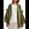 thumbnail image 1 of Sudadera con Capucha Informal de Larga con Cremallera y Bolsillos para Mujer, Talla Grande Verde L, 1 of 7
