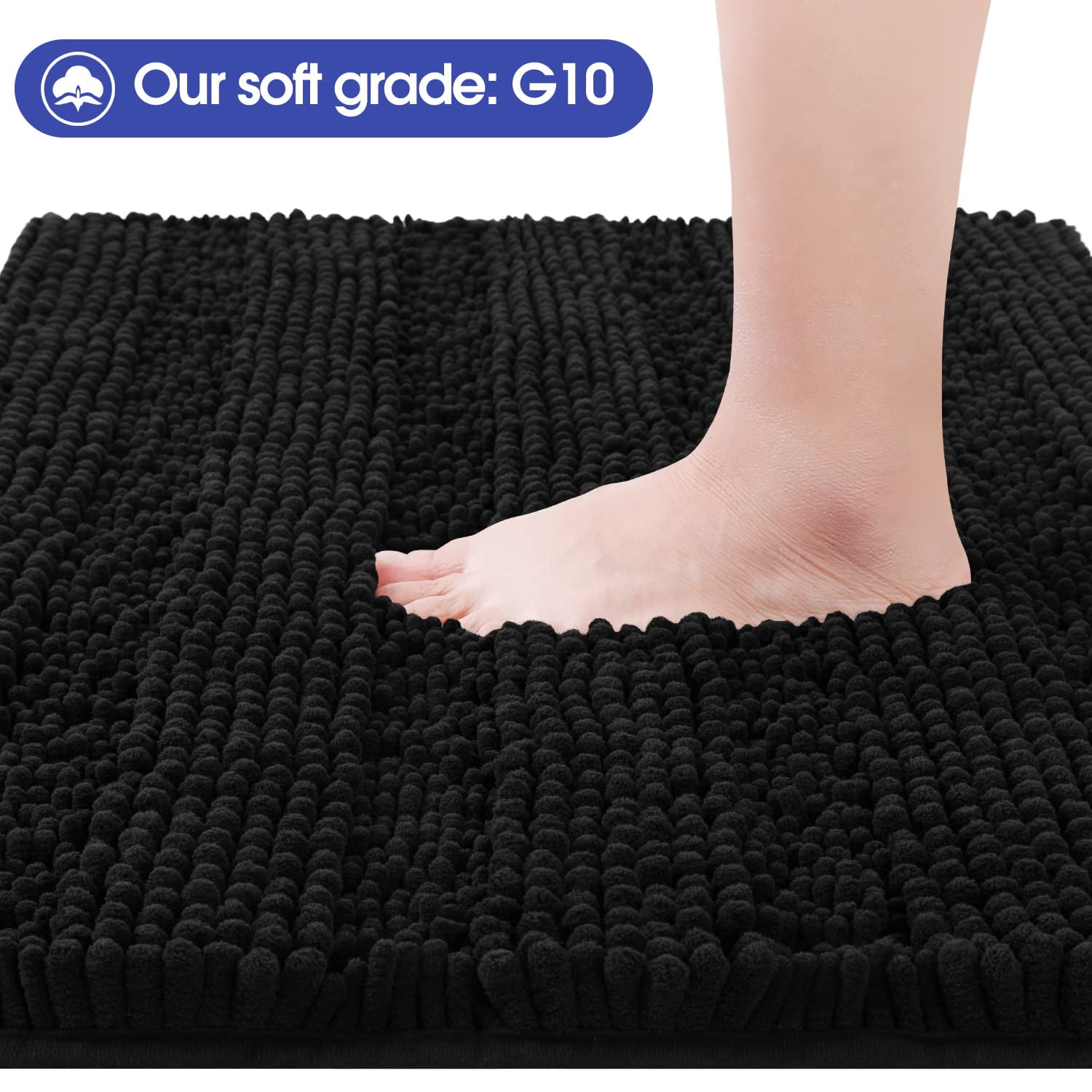 HAKUNA Striped Black Bathroom Rug Set 2 Piece 32"x20"+24"x17" Ultra Soft, Non Slip Chenille Toilet Mat, Absorbent Plush Shaggy Bath Mats for Bathroom, Bedroom, Kitchen