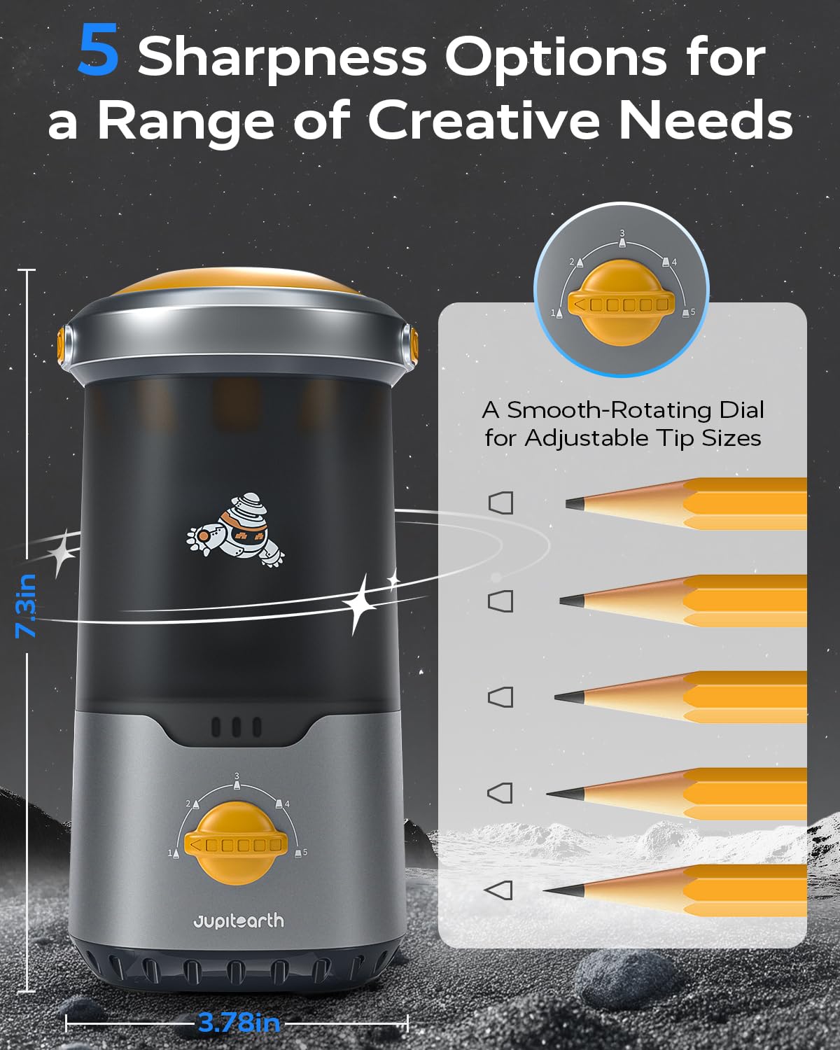 Jupitearth Black Office Supplies/Pencils & Pencil Electric Pencil Sharpeners,Hands-Free,Auto in & Out Spaceship for Home and Office