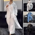 thumbnail image 2 of 2 Pcs/Set Fall Spring Women Shirt Pants Set Long Sleeves Lapel Lace Cuff Button-down Irregular Hem Blouse Elastic Waist Trousers OL Commuting Sport Pantsuit Outfit, 2 of 7